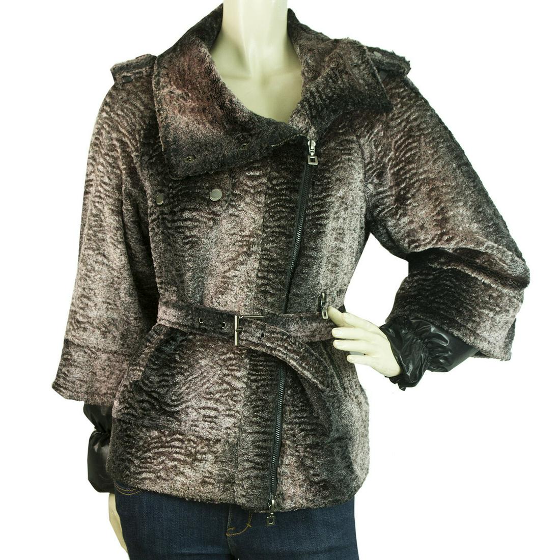 Maksar Pinkish Gray Faux Fur Like Belted Zipper Jacket (1 of 12)