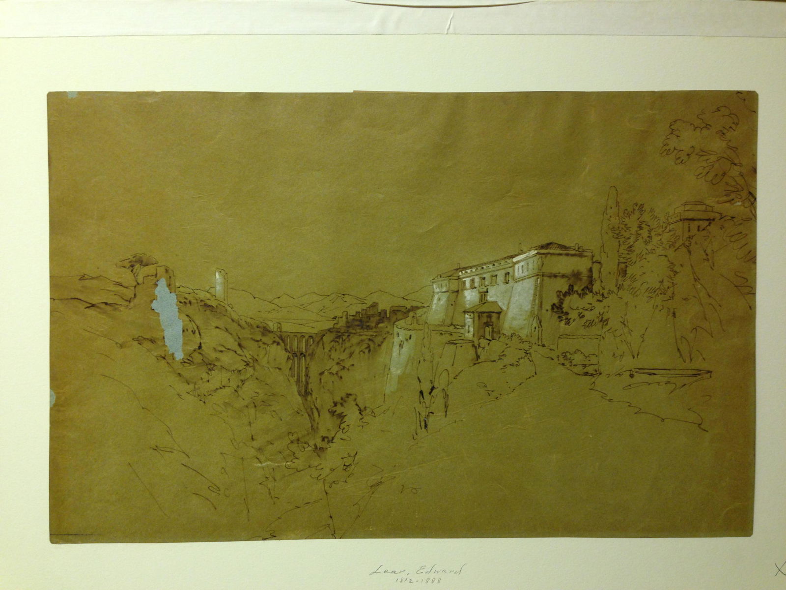 Edward Lear Drawing (Attrib): Title: Edward Lear Drawing Artist: Edwin Lear (Attrib) Description: "Alpine Landscape with Aqueduct" Medium: sepia watercolor Date/Period: 1812 - 1888 Dimensions: 19 x 12" Reserve: $300.00 Shipping: D