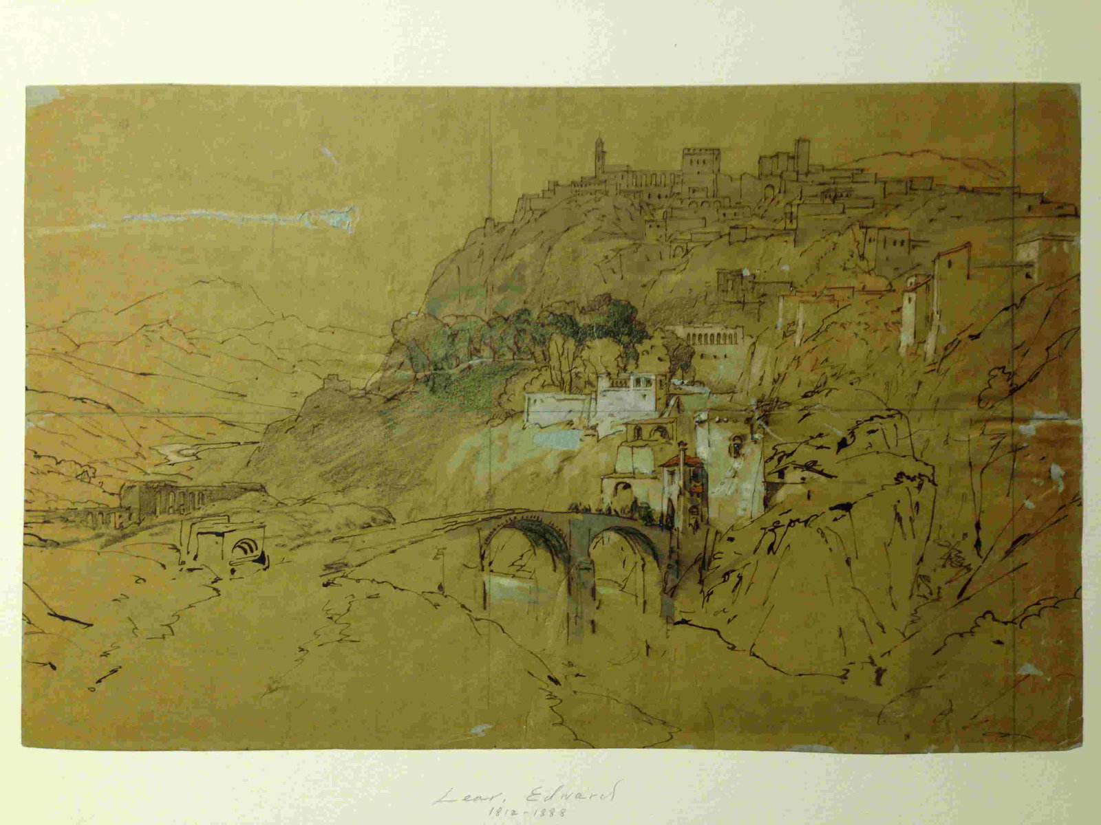 Edward Lear Drawing (Attrib): Title: Edward Lear Drawing Artist: Edwin Lear (Attrib) Description: "Toledo" Medium: sepia wash, pencil Date/Period: 1812 - 1888 Dimensions: 11.5 x 11" Reserve: $300.00 Shipping: Domestic: Shipping ra
