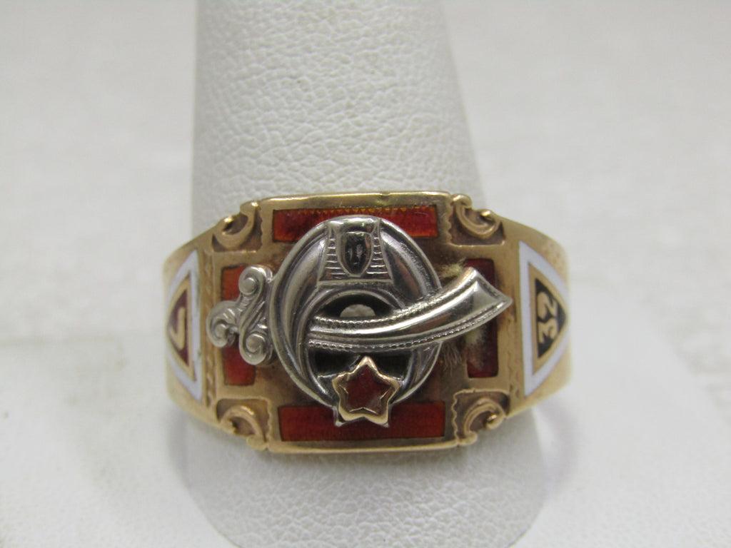 Vintage 10kt Enameled Shriner's Masonic Ring, Sz. 14, (1 of 5)