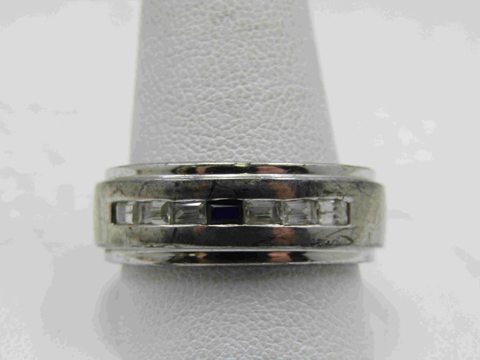 Sterling Men's White Blue Topaz Band Ring, Sz. 13.25, (1 of 4)