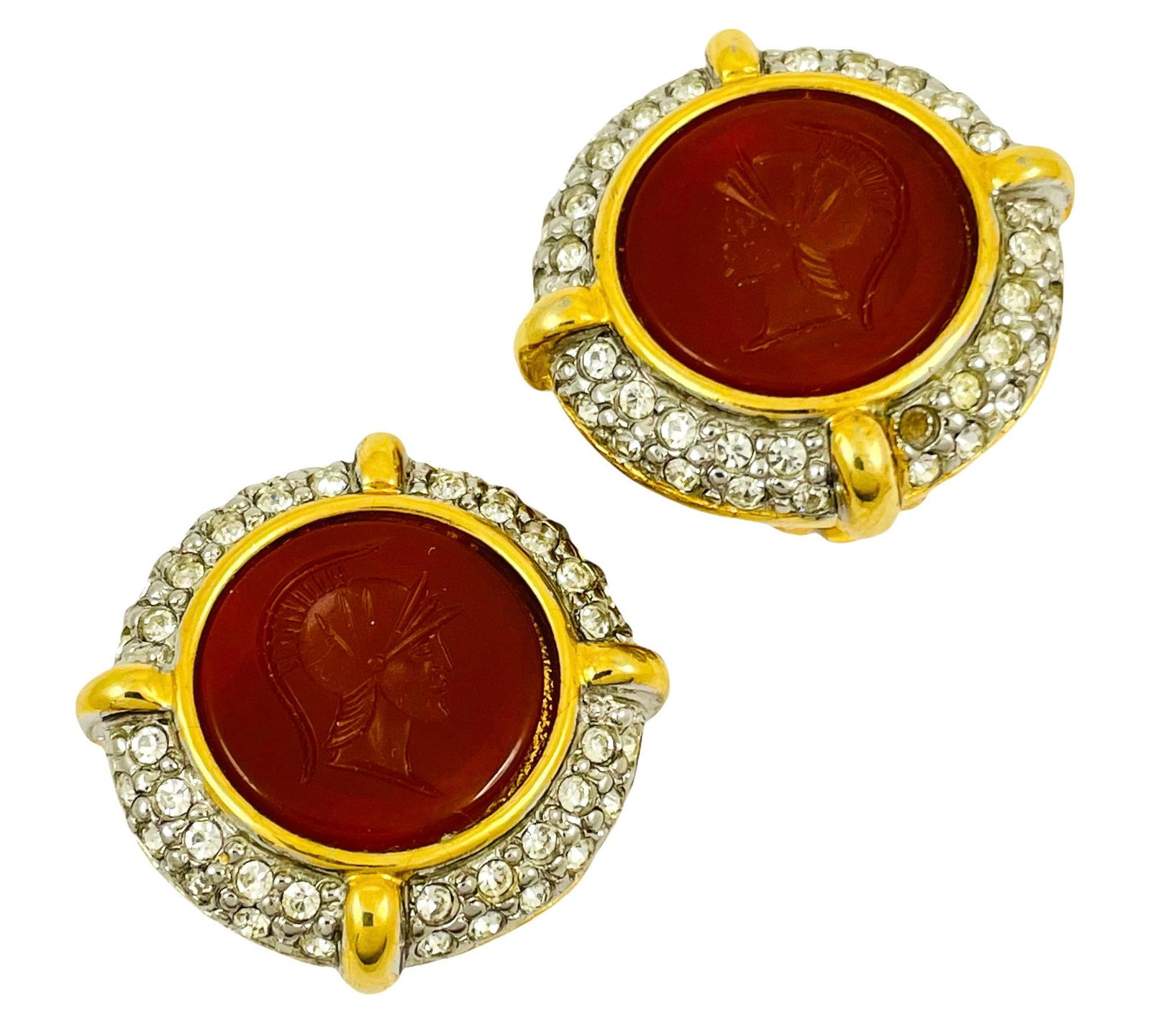 Vintage intaglio gold glass carnelian Roman Centurion (1 of 4)