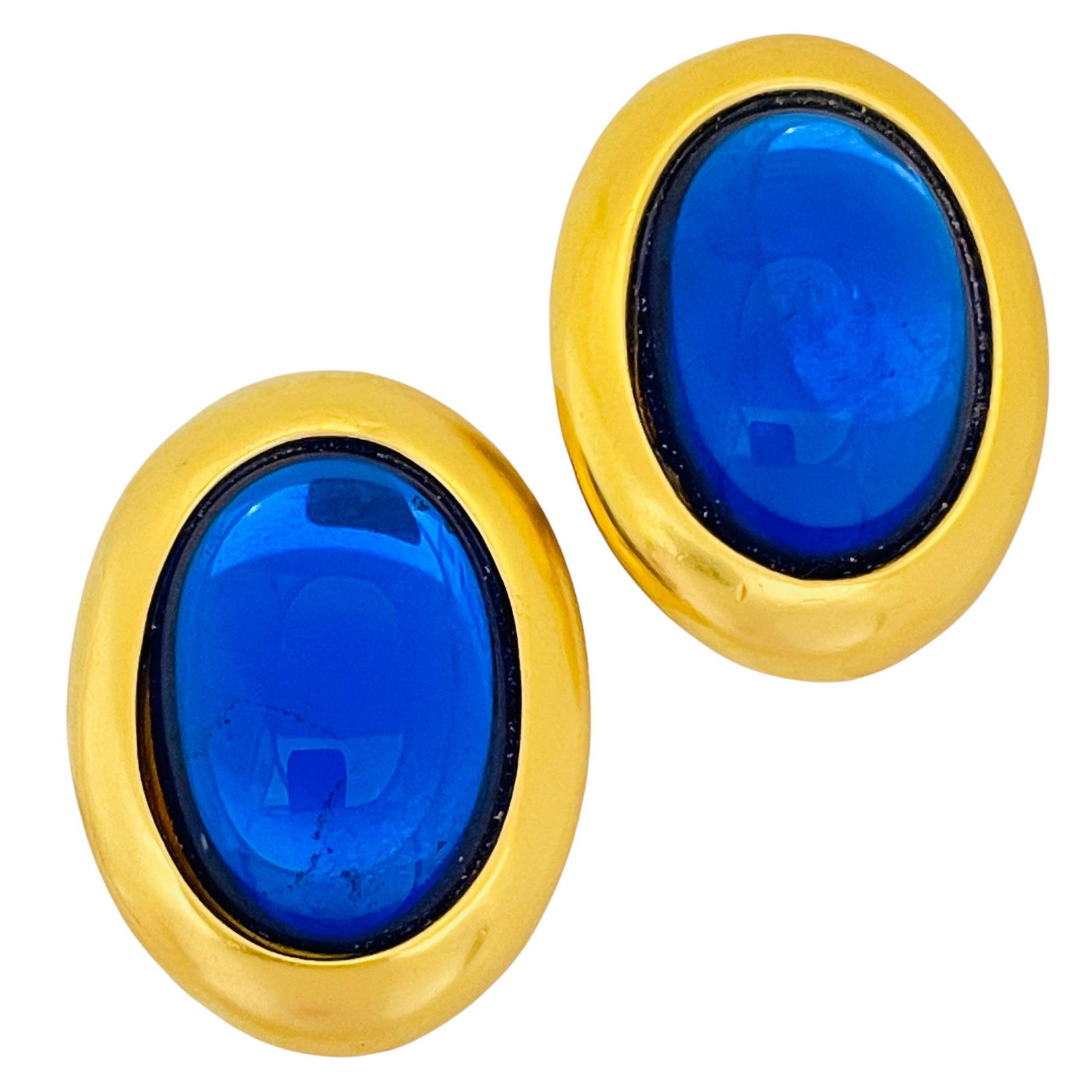 Vintage gold sapphire glass cabochon designer runway (1 of 4)