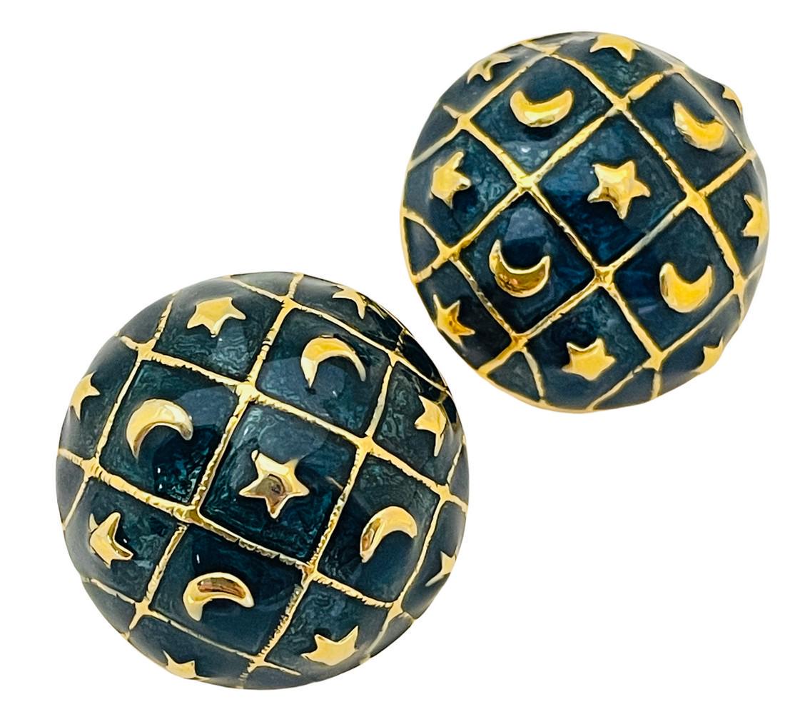 Vintage gold enamel star moon designer runway clip on (1 of 3)