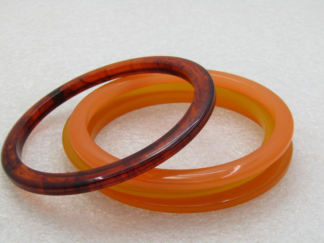 Vintage Bakelite Orange, Yellow Bangle Bracelets, (1 of 5)