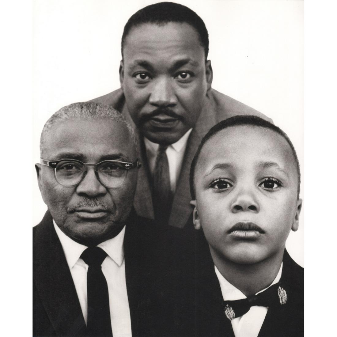 RICHARD AVEDON - Martin Luther King Sr., Jr. & III: Artist: RICHARD AVEDON Print Title: Martin Luther King, Martin Luther King Jr. & Martin Luther King III Medium: Photo-lithograph Printing Date: 1990's Printed in the USA Image Size approx: 12 x 10 inc