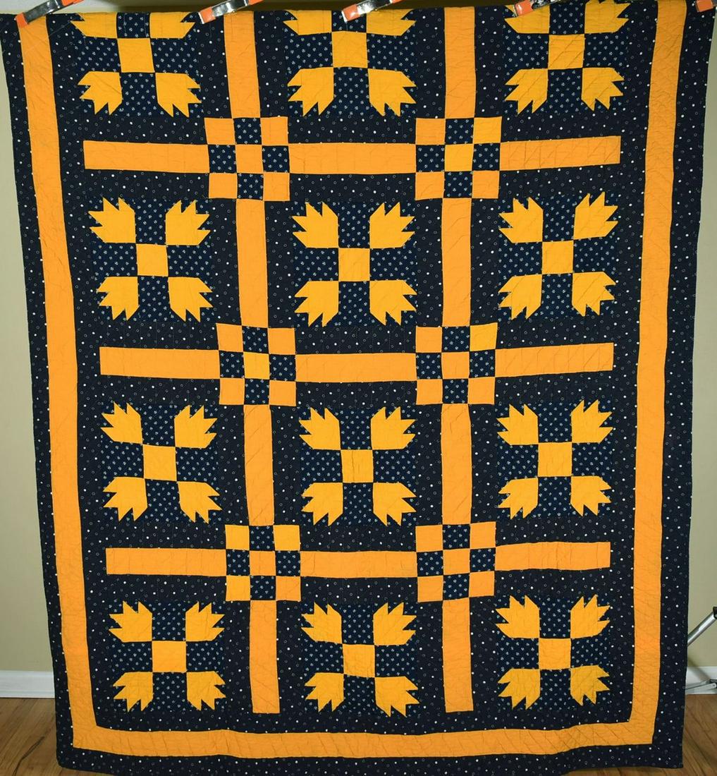Indigo Blue & Cheddar Bear Paw Quilt (1 of 8)