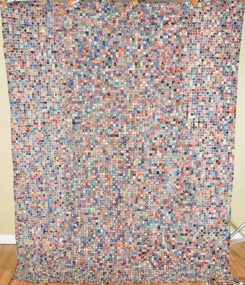 Rare 30's Yo-Yo Quilt, 10,465 Tiny Pieces (1 of 12)