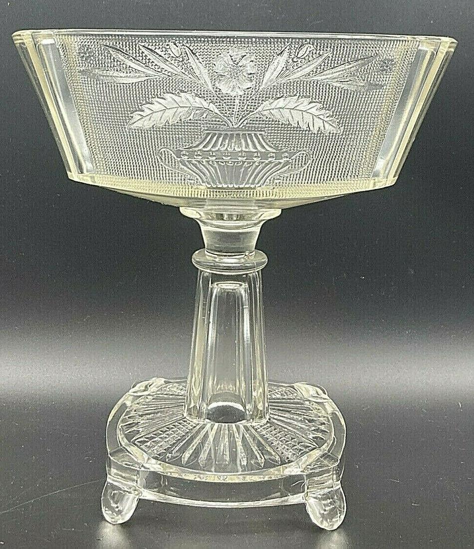 1880's EAPG CO-OP FLINT FLOWER POT COMPOTE: Title: 1880's EAPG CO-OP FLINT FLOWER POT COMPOTE Date/Period: 1880'S Dimension: APPROX 8.5 X 8 Materials: GLASS Additional Information: 1880's EAPG CO-OP FLINT FLOWER POT COMPOTE Shipping: Domestic: 