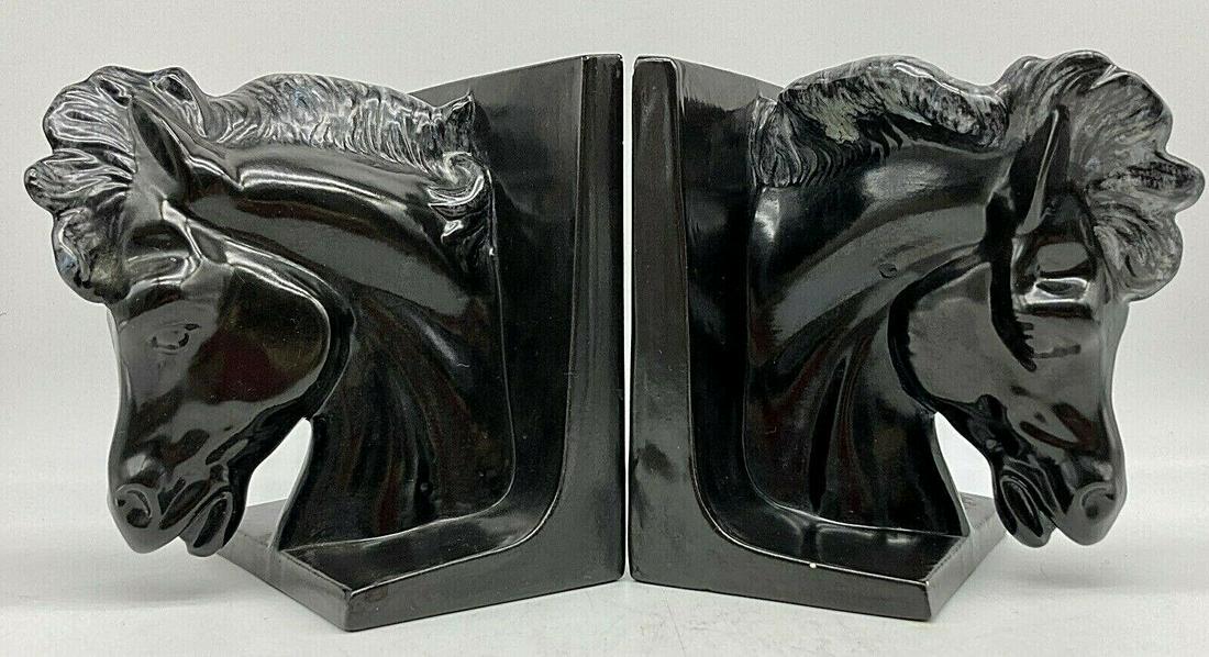 MCM HORSE HEAD EQUESTRIAN BOOKENDS: Title: MCM HORSE HEAD EQUESTRIAN BOOKENDS Date/Period: APPROX 1950-60'S Dimension: Each Approx 6" tall, 6" deep and 4.5 wide Materials: CERAMIC Additional Information: THESE ARE SO LOVELY THEY WOULD M