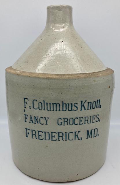 ANTIQUE 2 gal STONEWARE JUG F COLUMBUS KNOTT FREDERICK (1 of 9)