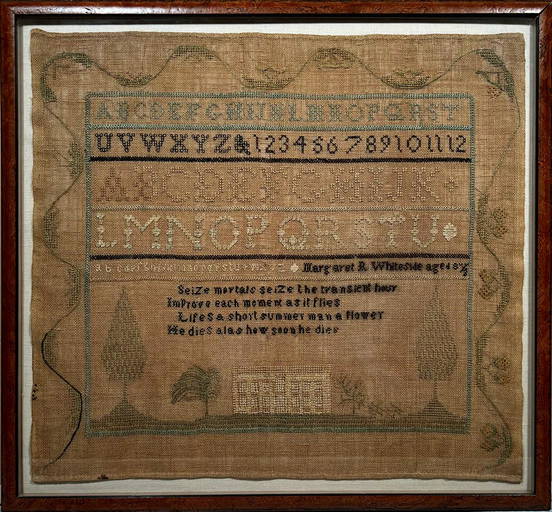 Early Needlework House Sampler By Margaret Whiteside