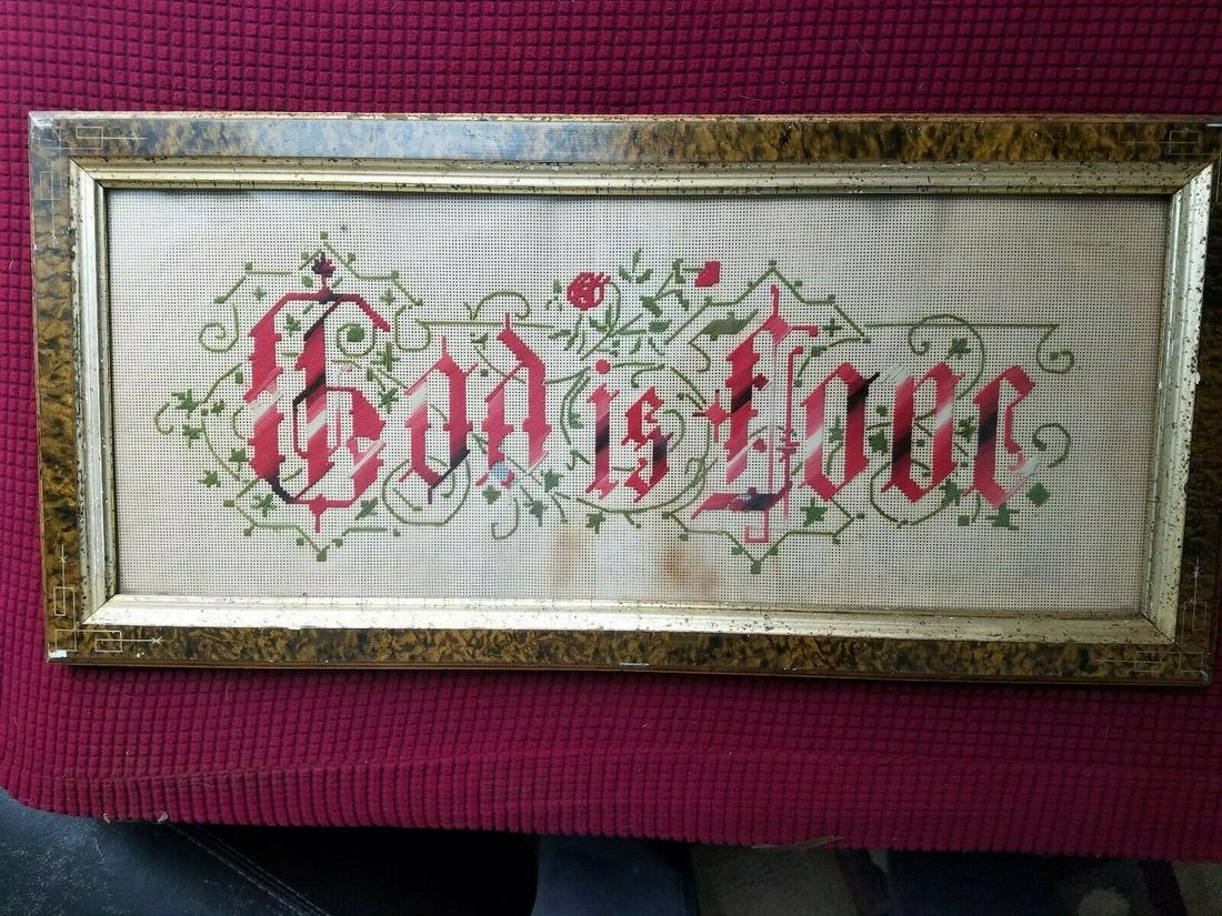 Folk art sampler motto punch punched paper GOD IS LOVE (1 of 8)