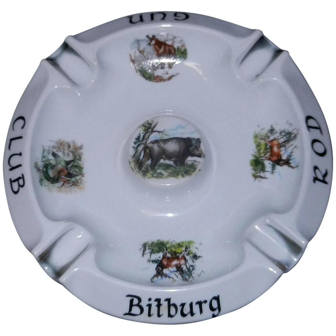 Vintage Bitburg Air Force Base Post WWII Ashtray: This Rare Bitburg Air Force Base post WWII ashtray with cigar-sized rests and center snuffer is in very good condition. There is no wear where the cigarettes or cigars were placed (made that way) it i