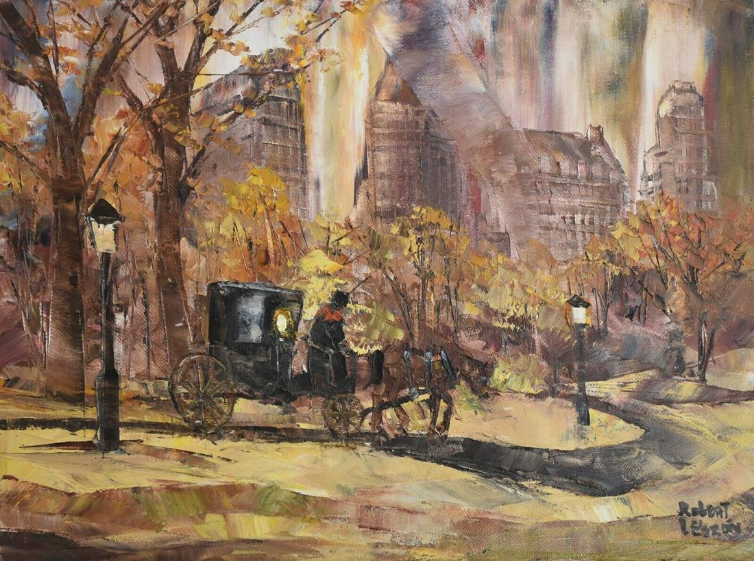 Central Park New York Oil Painting by Robert Lebron: Robert Lebron Central Park original oil on canvas painting, the painting measures 12" x 16" and framed is 15' by 19'. Painting comes with a COA... Reserve: $1,000.00 Shipping: Domestic: Flat-rate of $