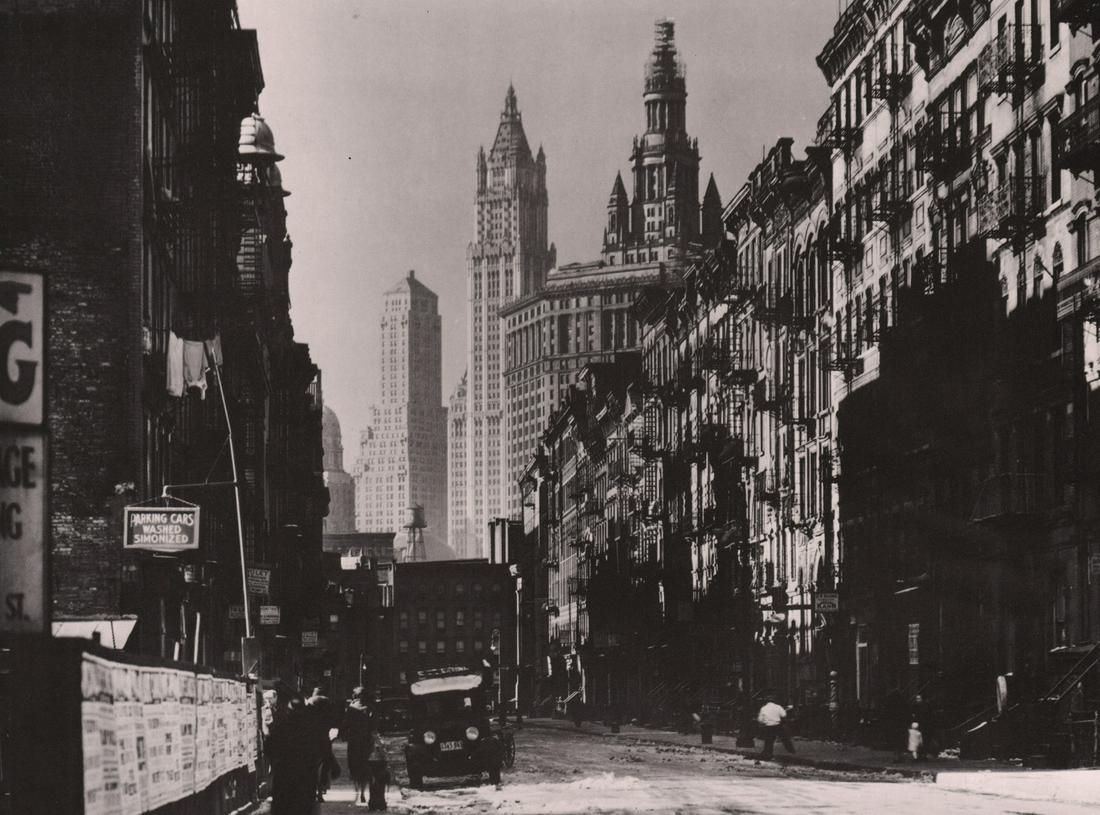 BERENICE ABBOTT- Henry Street, Looking West: Artist: BERENICE ABBOT Print Title: Henry Street, Looking West Medium: Photo-lithograph Printed in: Japan, 1980’s Image Size: approx. 7 x 9.5” Berenice Abbott (1898 – 1991),was an Am