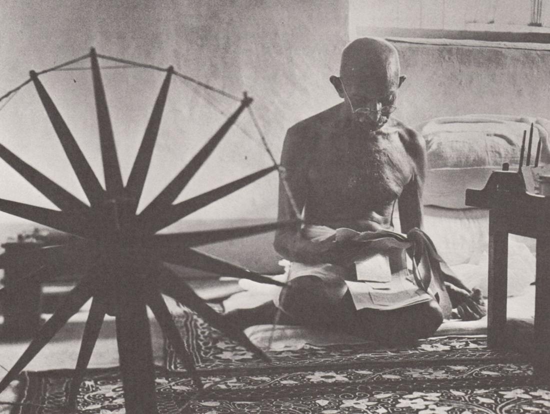 MARGARET BOURKE WHITE - Mahatma Gandhi, April, 1946: Artist: MARGARET BOURKE WHITE Print Title: Mahatma Gandhi, April, 1946 Printing Date: 1970’s Medium: Photoengraving Printed in: the US Image Size: 5 x 6.5”” Margaret Bourke-White Jun