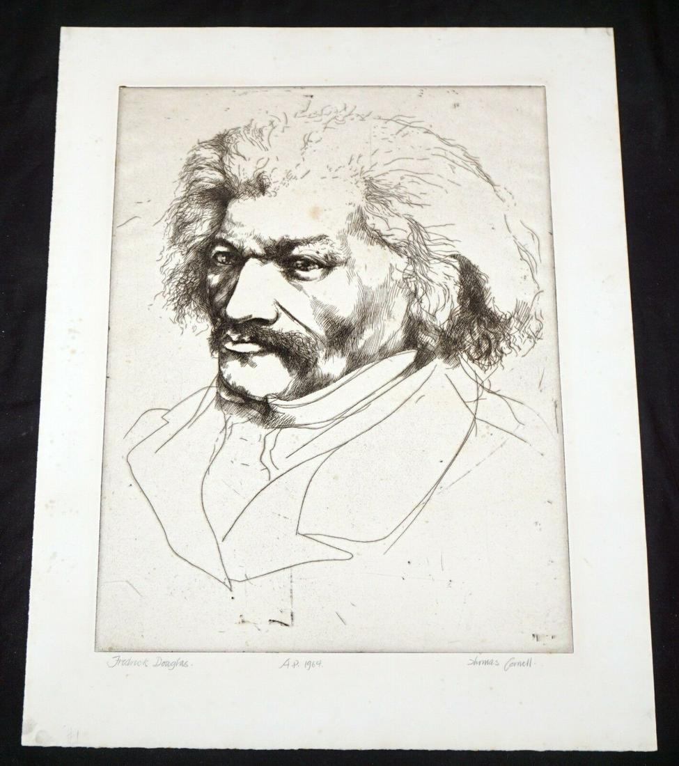 1964 California Print Frederick Douglass Thomas Cornell: Item: Up for sale from a recent estate of a well known collector here in Honolulu Hawaii, this 1964 California large limited edition A.P. (artist proof) etching that is titled "Frederick Douglass" dep