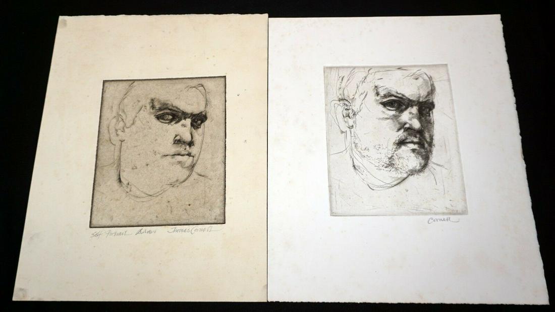 2x 1964 California Prints Self Portrait Thomas Cornell: Item: Up for sale from a recent estate of a well known collector here in Honolulu Hawaii, these 2x 1964 California limited edition proof etching that are titled "Self Portrait" depicting the artists b