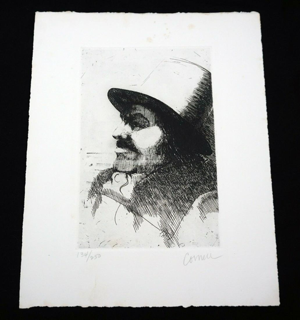 60 California Print Portrait Thomas Cornell (1937-2012): Item: Up for sale from a recent estate of a well known collector here in Honolulu Hawaii, this 1960s California limited edition 134/250 etching that is untitled and depicts a unknown revolutionary fig