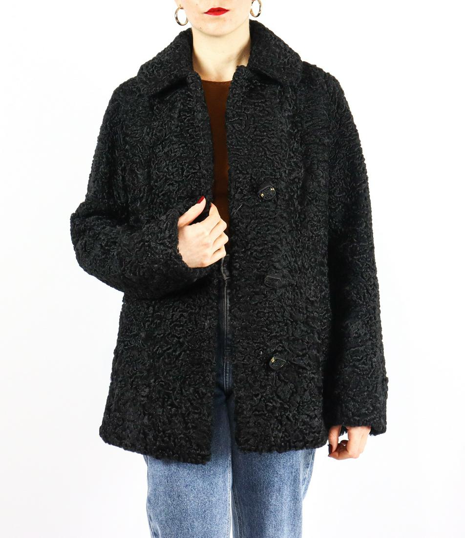 BLACK PERSIAN CURLY LAMB FUR JACKET - US 12 - EU M (1 of 11)