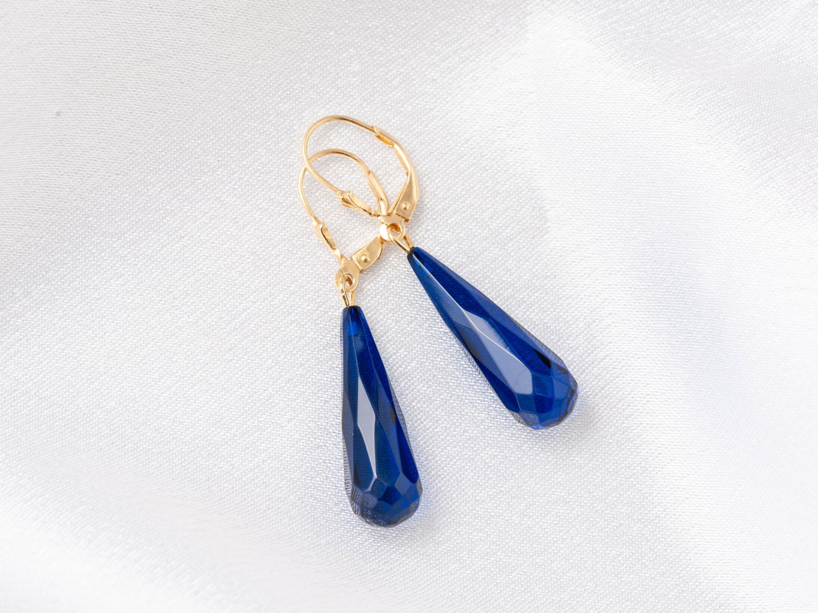 Blue Amber Faceted Tear Drop Earrings (1 of 6)