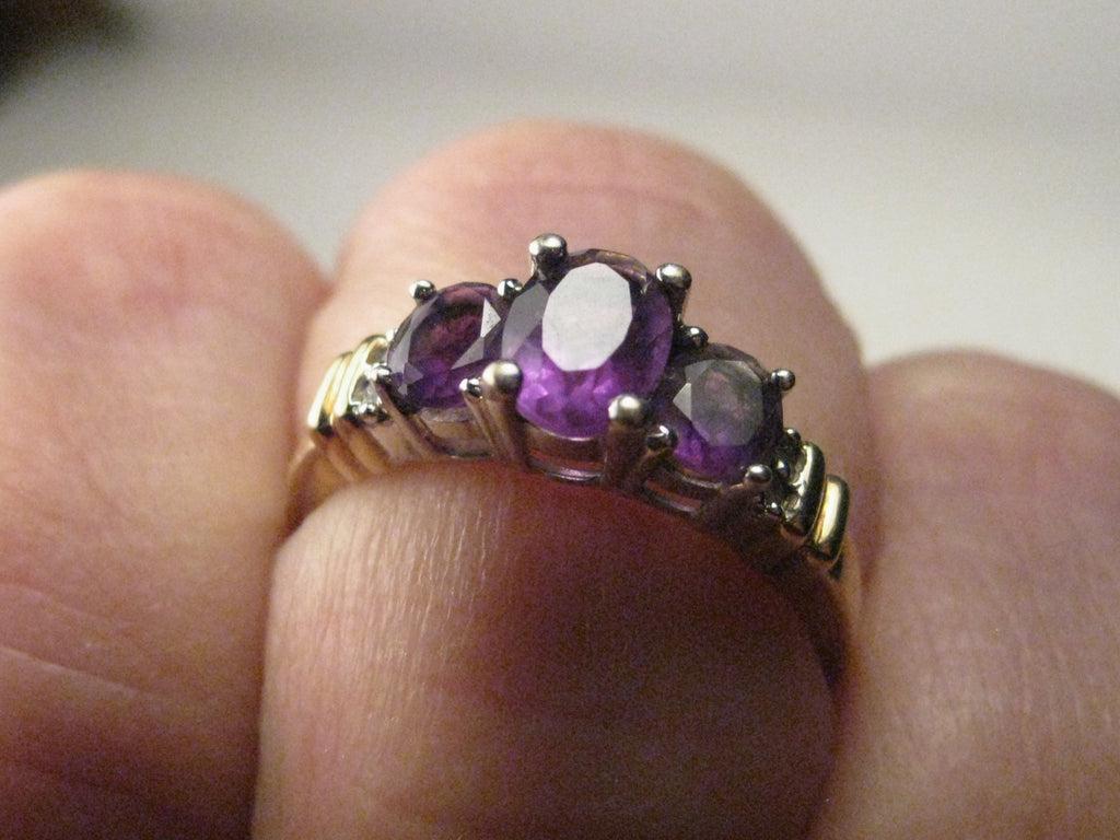 10kt Triple Oval Amethyst & Diamond Ring, sz. 7.75, (1 of 11)