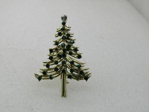 Vintage Dodd's Green Rhinestone Christmas Tree, 2.5" (1 of 9)