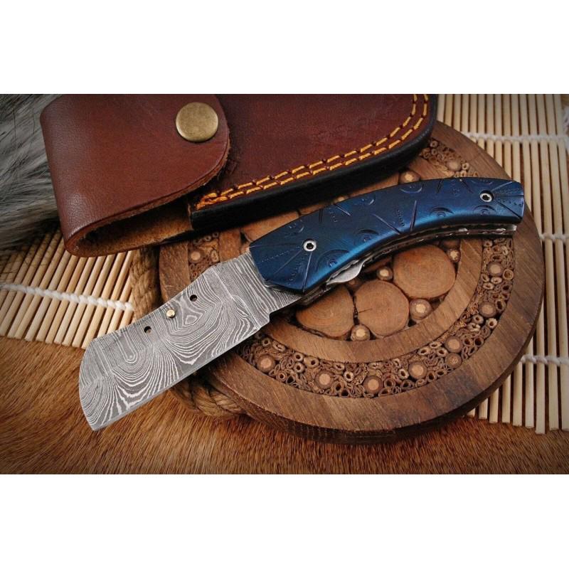 Everyday carry folding work pocket damascus steel knife (1 of 4)