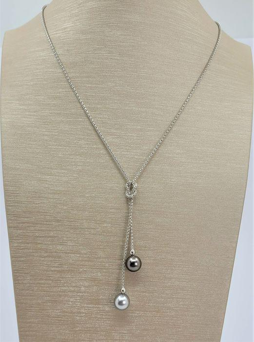 9x10mm Tahitian Pearl Drops - 925 Silver - Necklace: Title: 9x10mm Tahitian Pearl Drops - 925 Silver - Necklace Description: A popular and versatile style of necklace that will suit almost any neckline or occasion, with peacock and silvery Tahitian pear