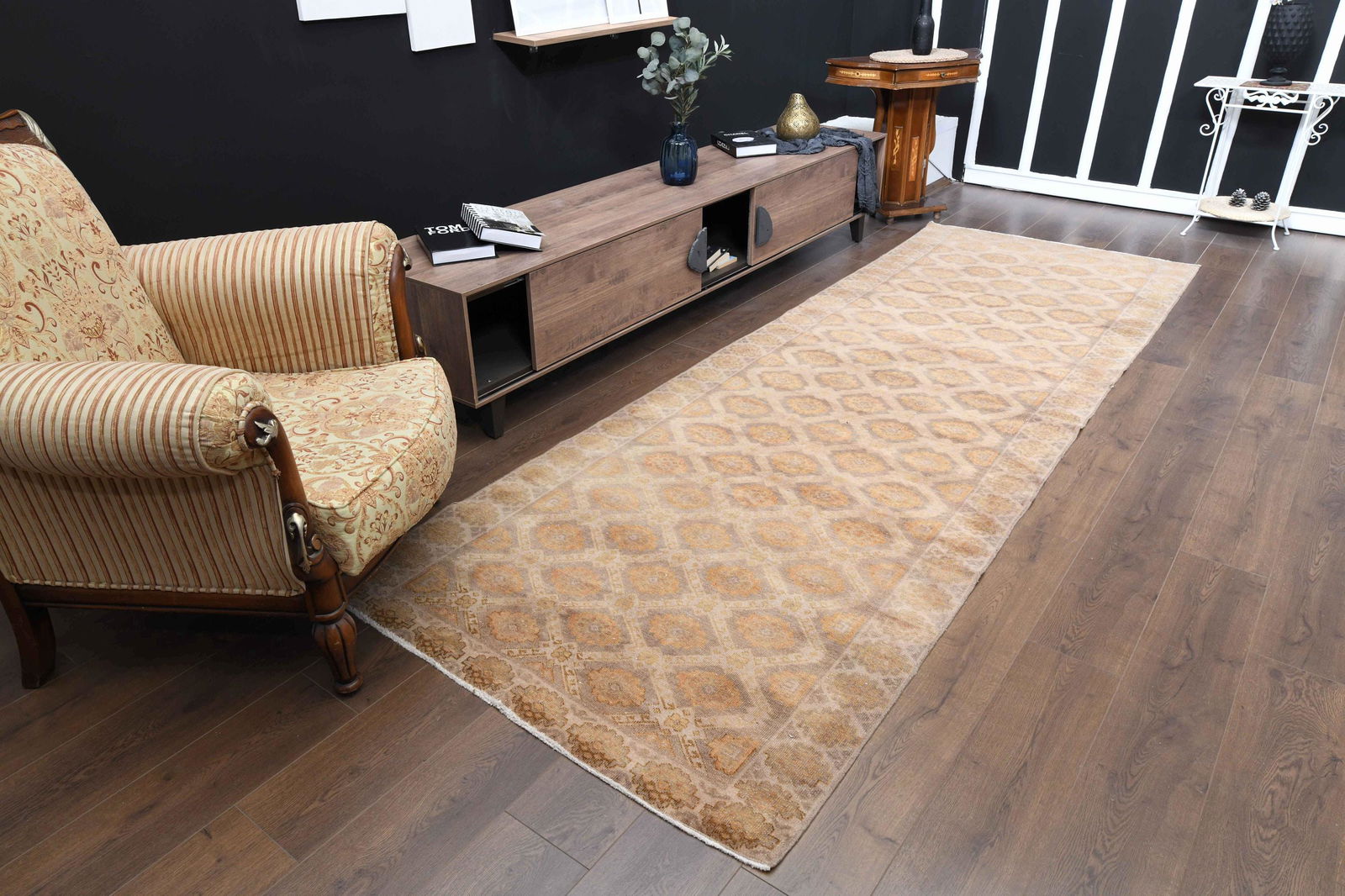 3'9x11'6 ft, TURKISH RUNNER RUG, Beige Rug, Vintage (1 of 9)