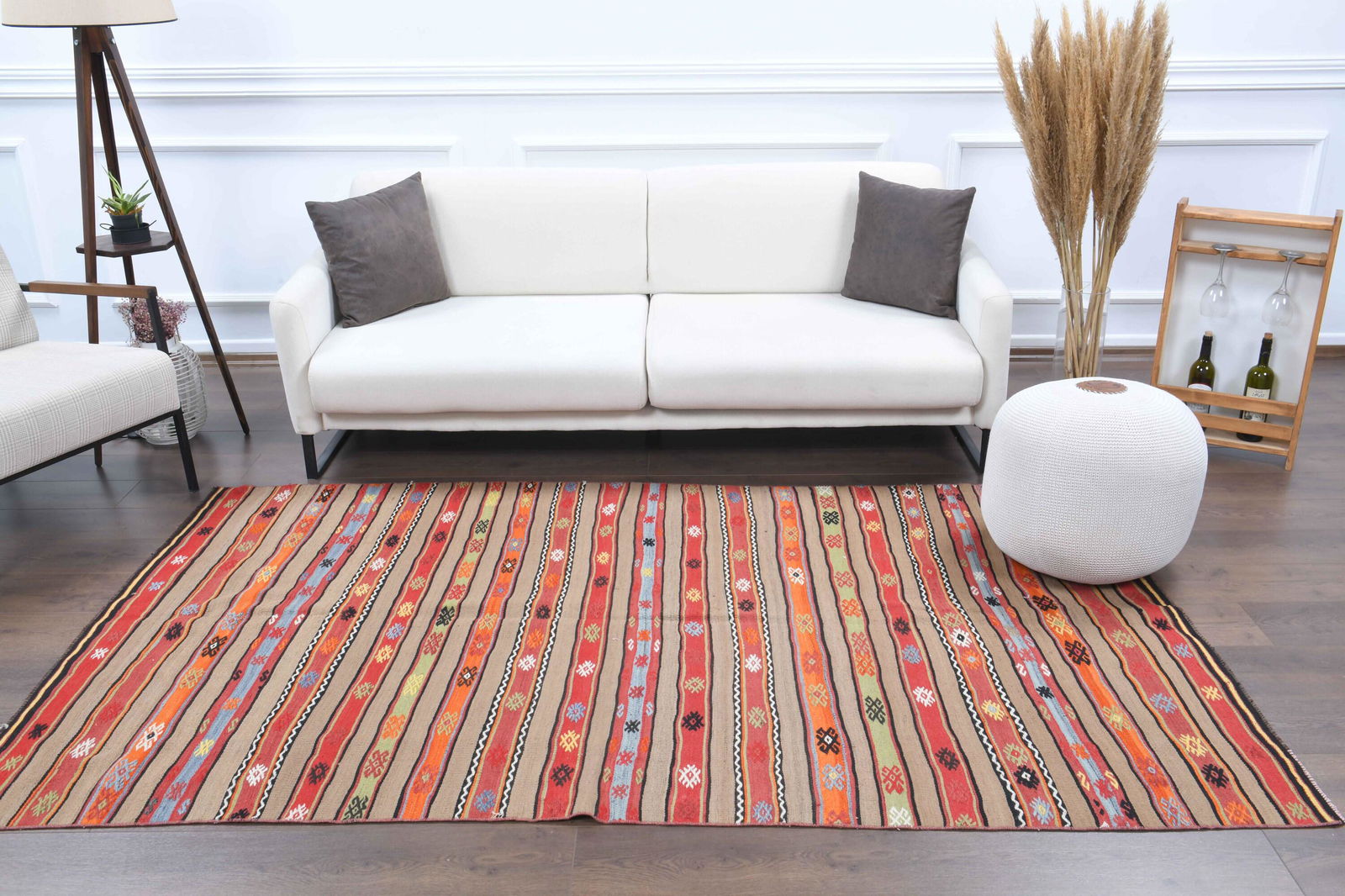 5x8 Vintage Turkish KILIM Area Rug, Oushak Handmade (1 of 9)