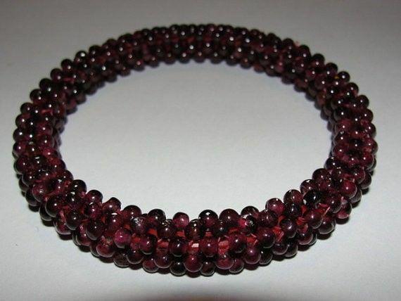 Great Red Garnet Beaded Bangle Bracelet (1 of 3)