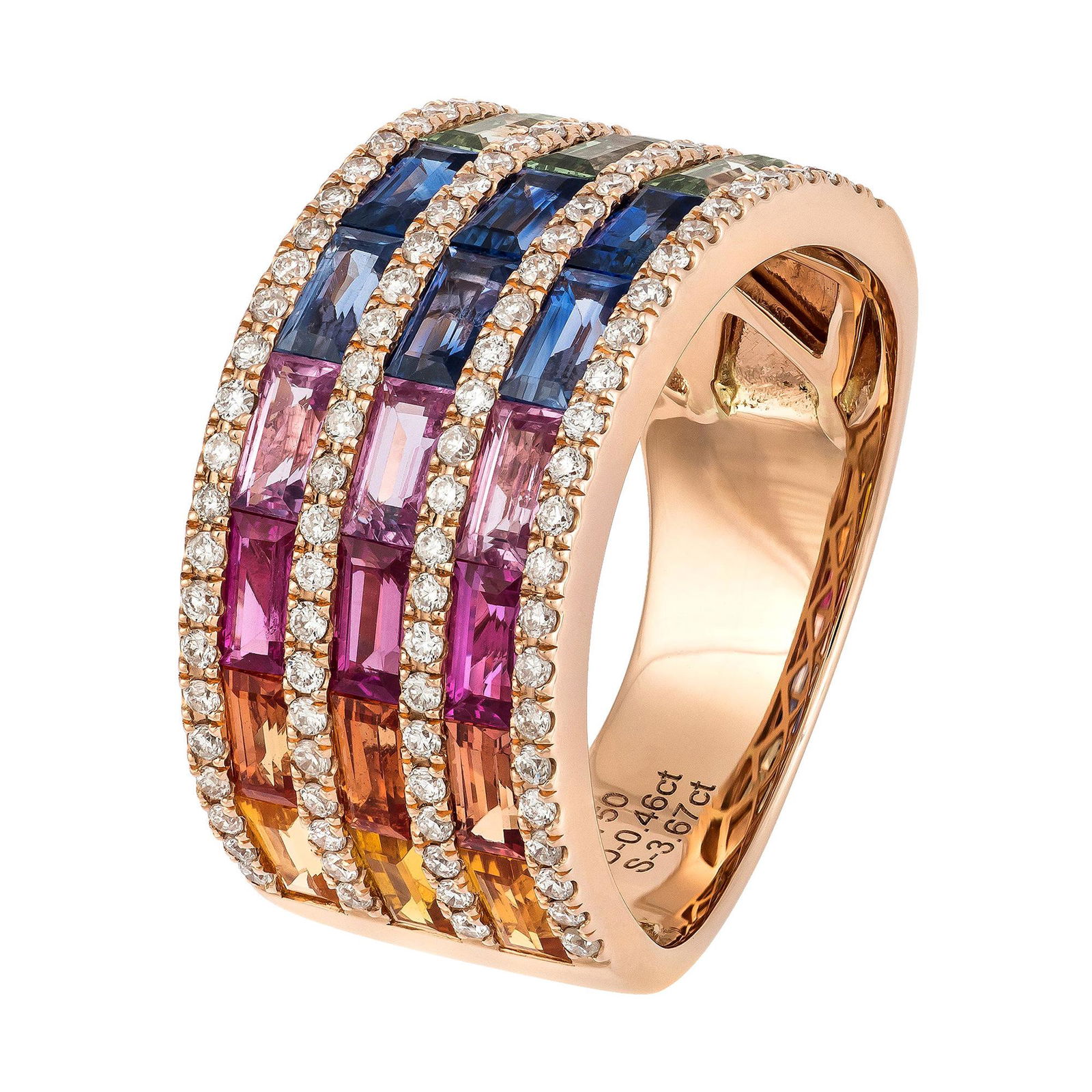3-Row Multisapphire Diamond Rose Gold 18k Band Ring for (1 of 4)
