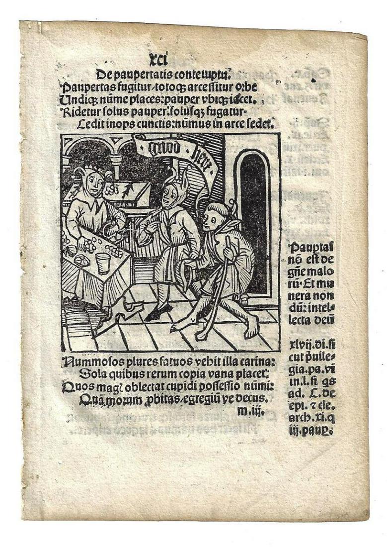 1497 Illustrated Incunable Leaf Ship of Fools (1 of 2)