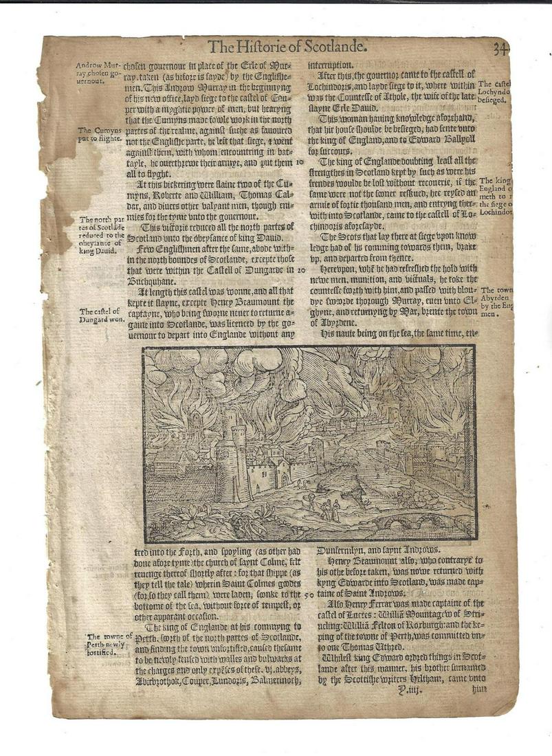 1577 Leaf Holinshed Scotland Battle Woodcuts (1 of 3)
