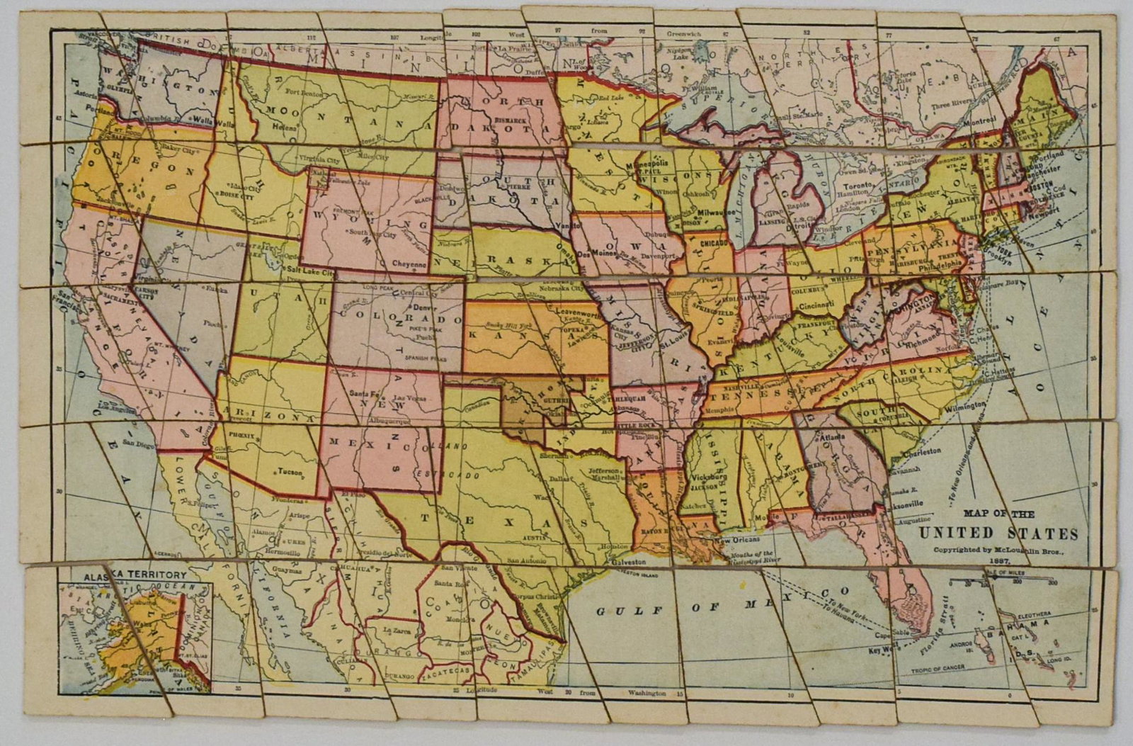 1889 McLoughlin Puzzle Map of the US -- A New Dissected (1 of 2)