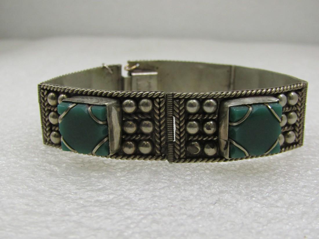 Vintage Mexican Alpaca Green Onyx Bracelet, 7" (1 of 6)