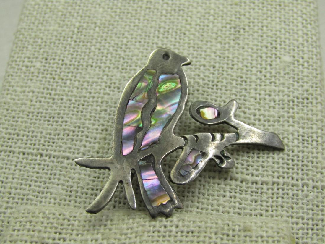Vintage Sterling Mexico Inlaid Abalone Bird Brooch, (1 of 5)