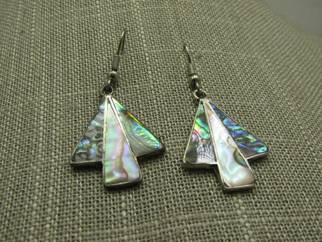 Vintage Mexican Alpaca  Inlaid Tree Abalone Earring, (1 of 5)