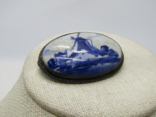 Vintage .835 Silver Delft Brooch, Windmill, Hand (1 of 6)