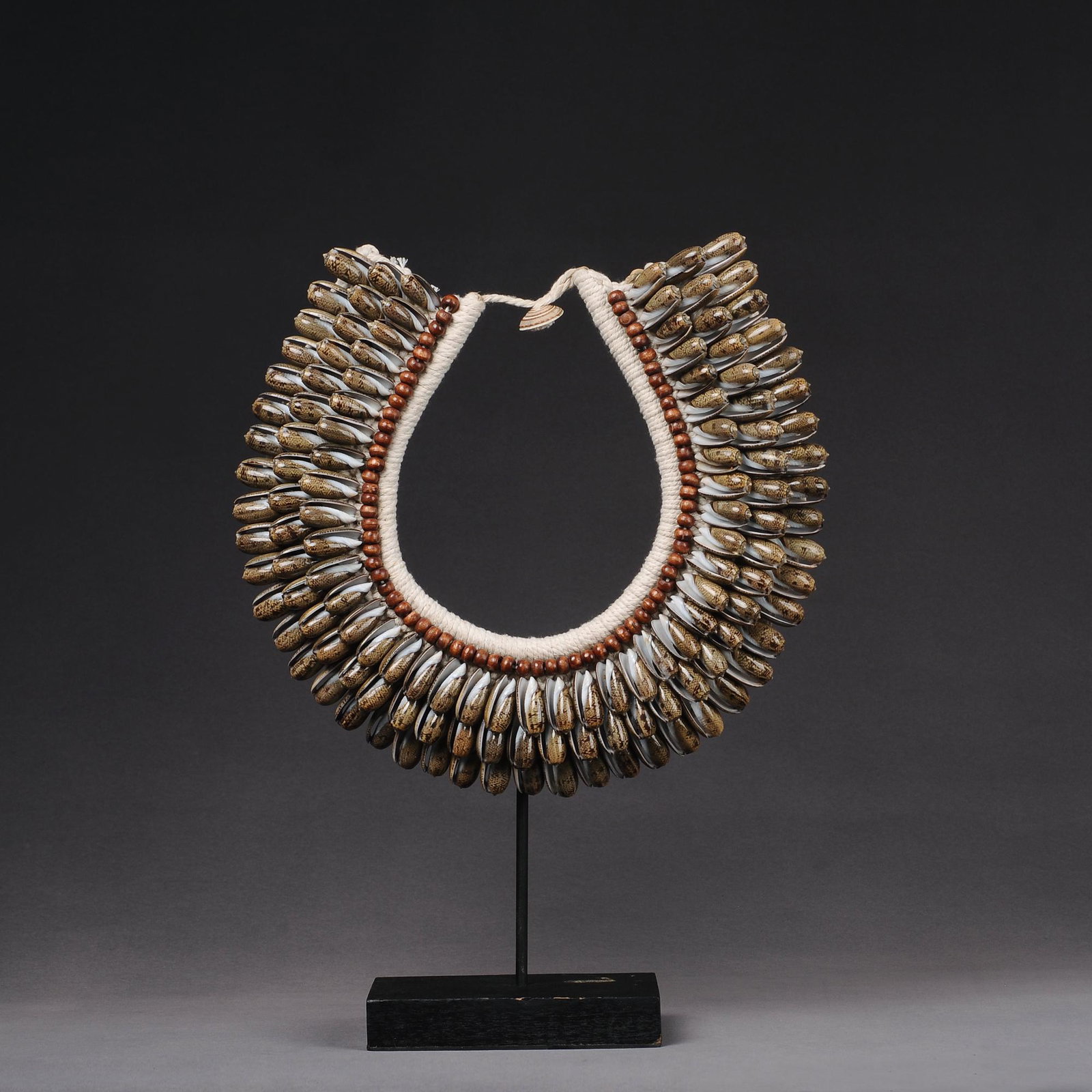 Papua Shell Necklace: Title: Papua Shell Necklace Origin: Asian private collection Date/Period: 20th Materials: Shell Size: Bracket + necklace: 31x42 cm Shell necklace: 31x29cm Description: This is a fabulous old tradition