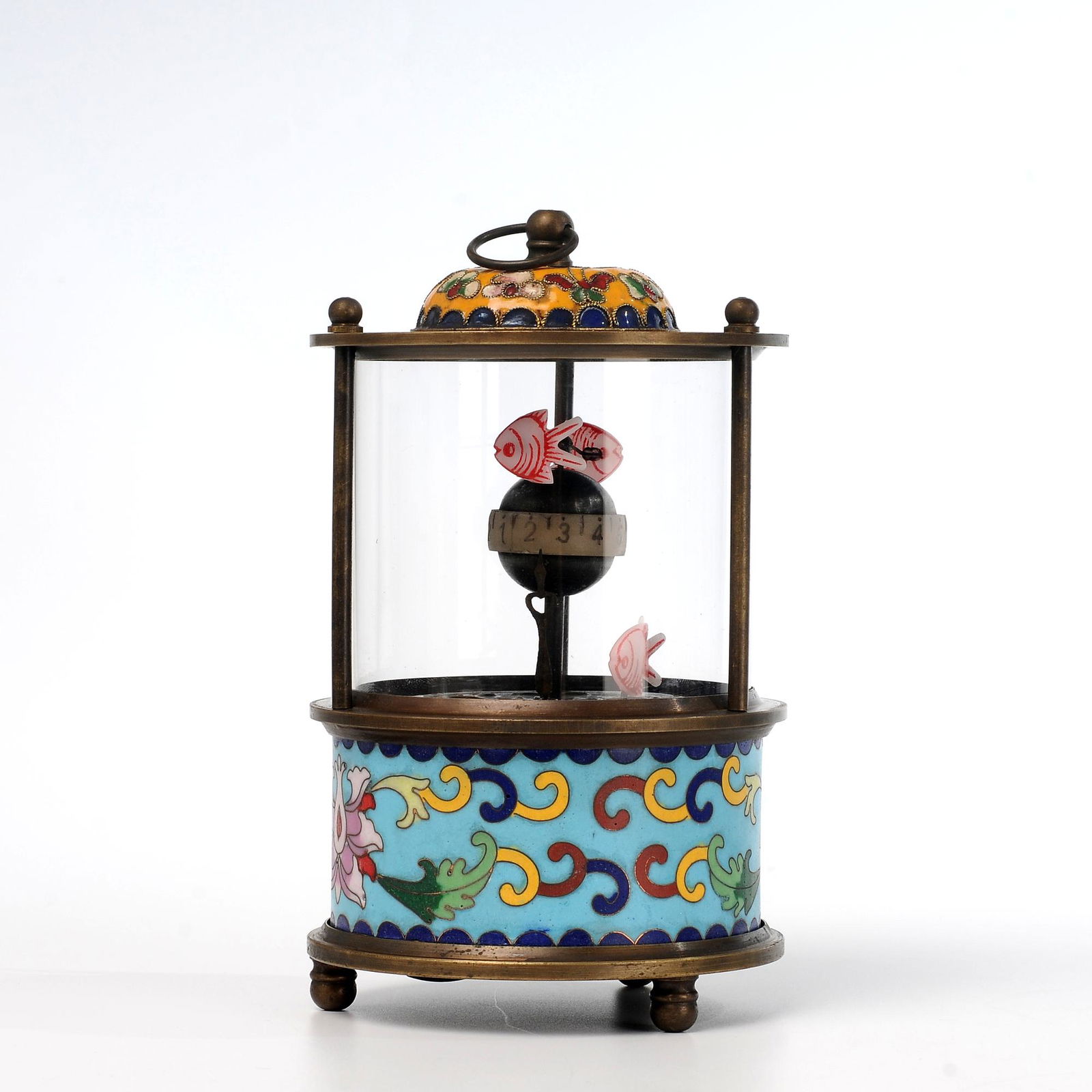 Cloisonne enamel mechanical goldfish clock (1 of 9)