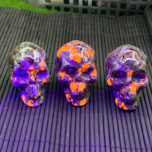Natural Flame Stone Skull Quartz Crystal Skull Carved Decor Figurines 1pc (1 of 9)