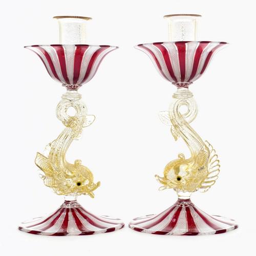 Marino Santi - Murano glass Candle holder set with fine Reticello (1 of 5)