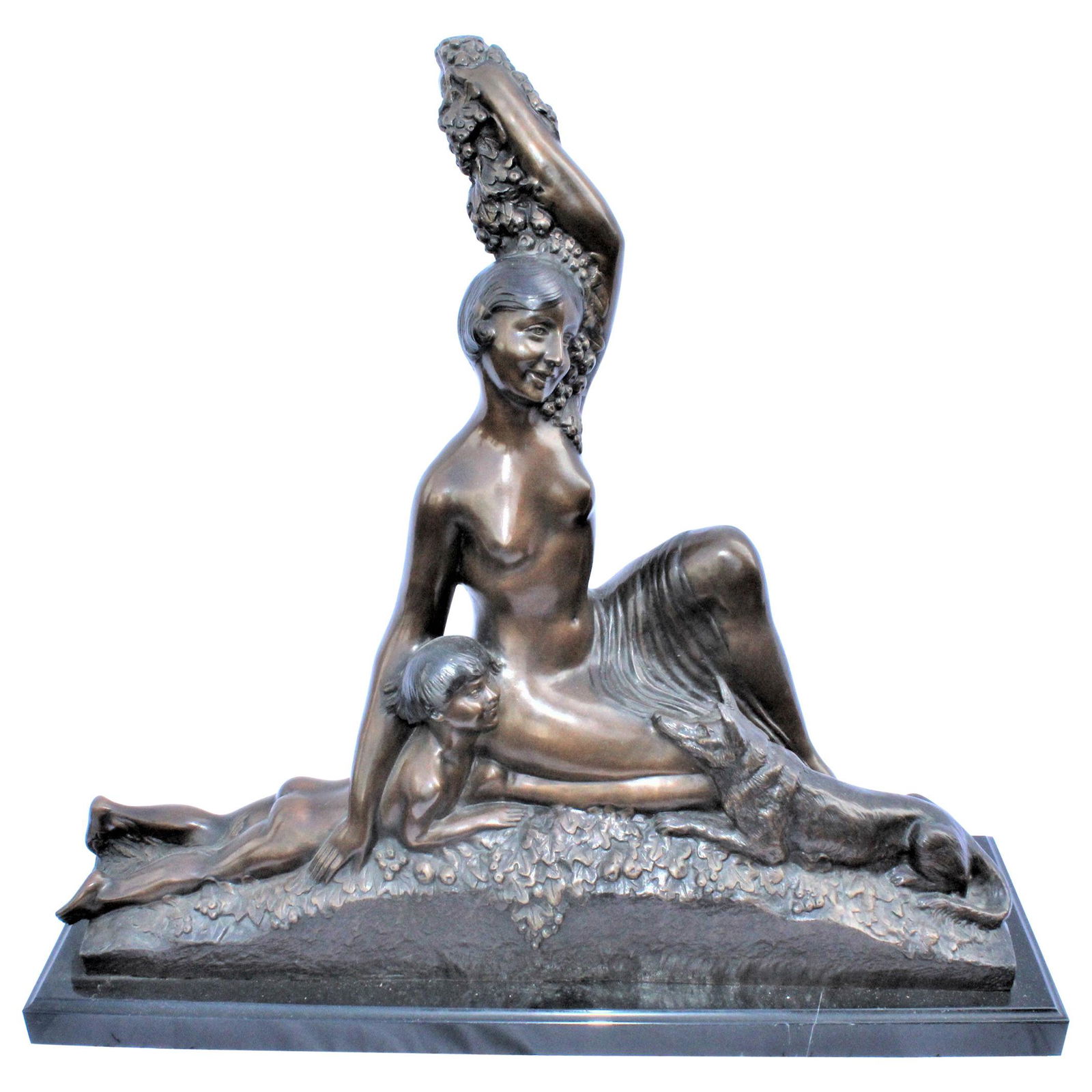 Art Deco Sculpture, Semi-Nude Girl with Boy and Dog after Delandre Large: Art Deco Sculpture, Semi-Nude Girl with Boy and Dog after Delandre Largebr> Reserve: $1,000.00 Shipping: Domestic: Flat-rate of $275.00 to anywhere within the contiguous U.S. International: Foreign sh