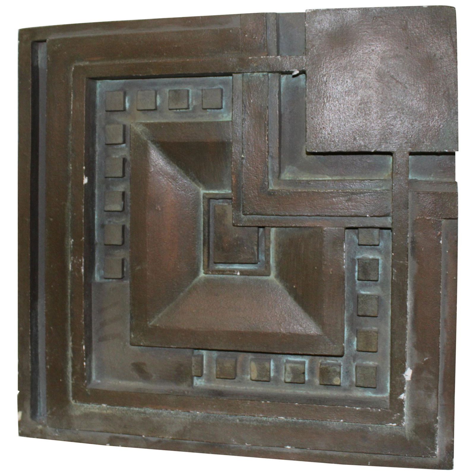 Art Deco Wall Tile Cast after Frank Lloyd Wright, Hydrocal, Painted Bronze (1 of 8)