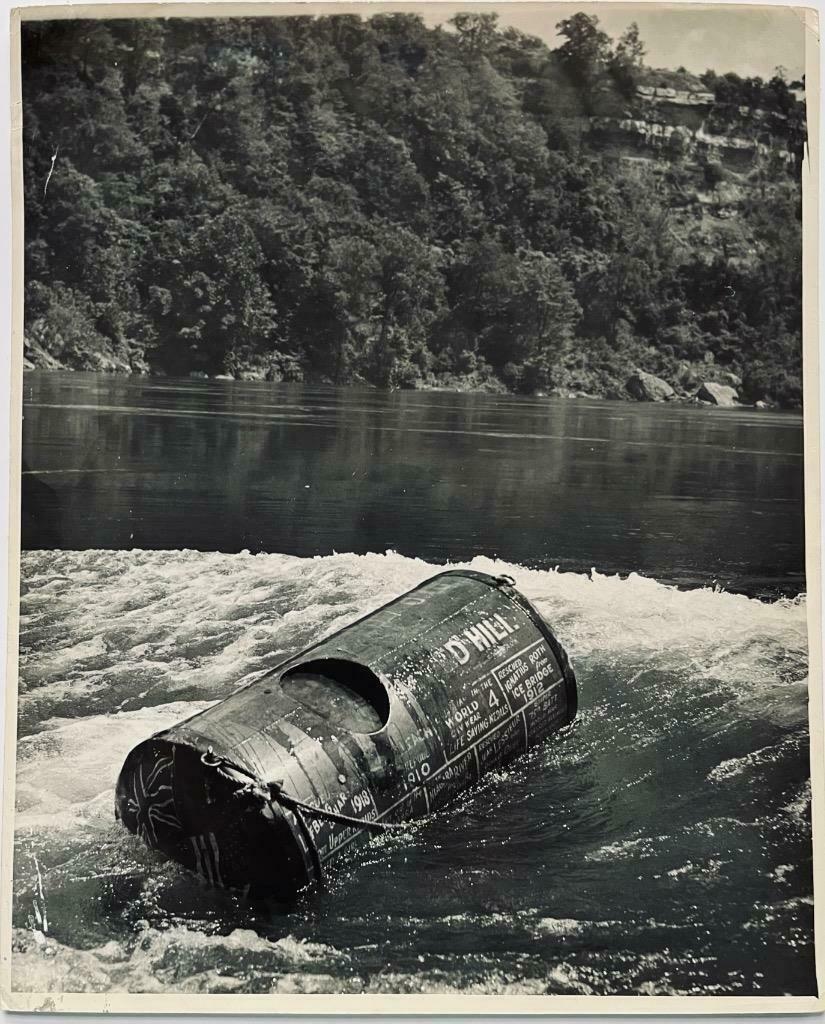 ca. 1930 DARE DEVIL WILLIAM RED HILL in BARREL GOING OVER NIAGARA FALLS STUNT (1 of 2)