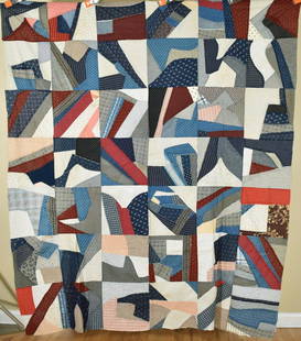 Vibrant 1890's Crazy Quilt Top: Cotton 1890's crazy quilt top, all hand and treadle machine pieced, with a variety of late 19th century prints and ginghams. It measures 68" X 82" and is in mint, never washed condition, with a