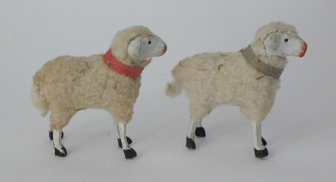 Pair of antique Christmas stick leg sheep. (1 of 3)